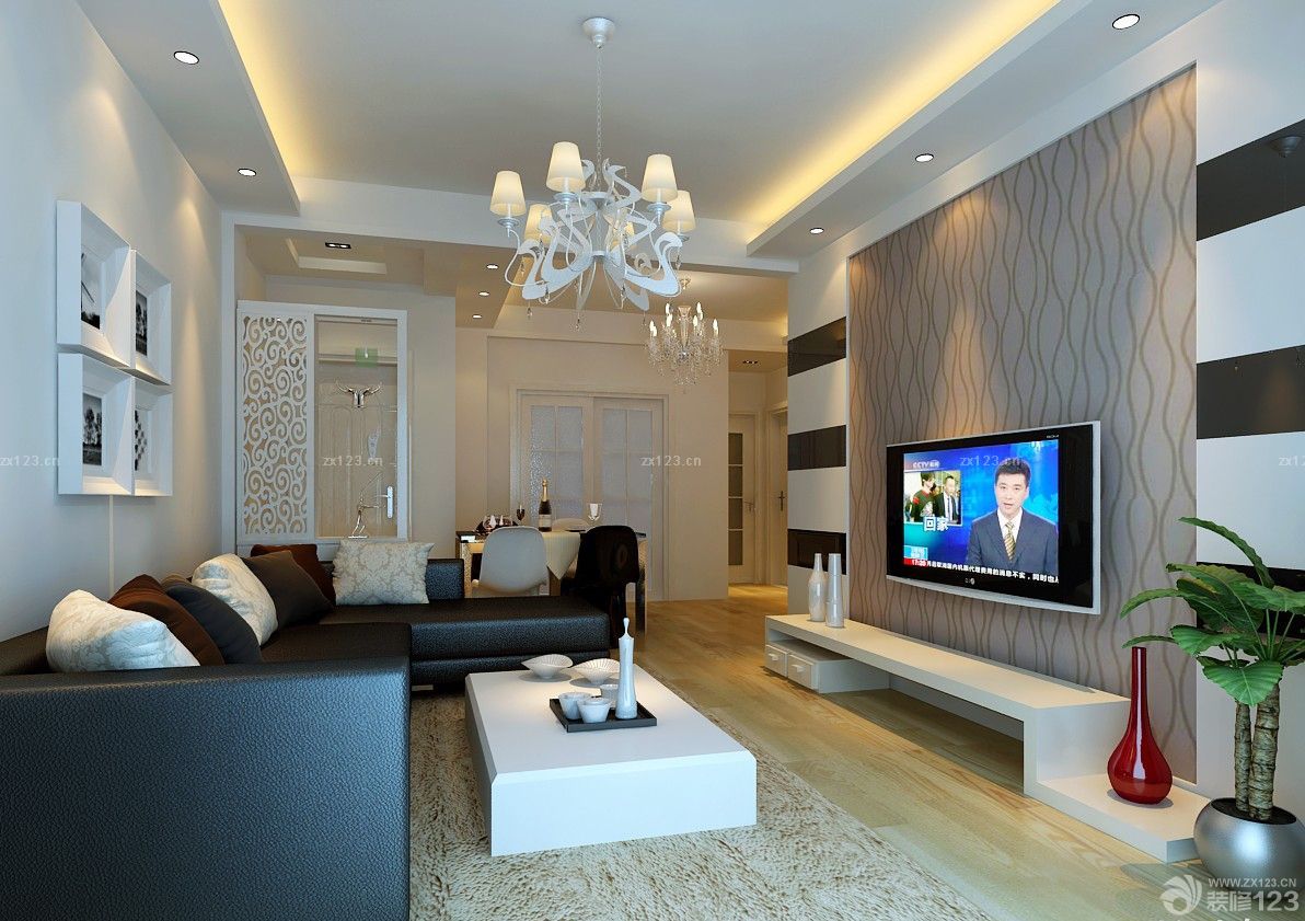 欧式风格80平米三室一厅小户型客厅效果图_装修123