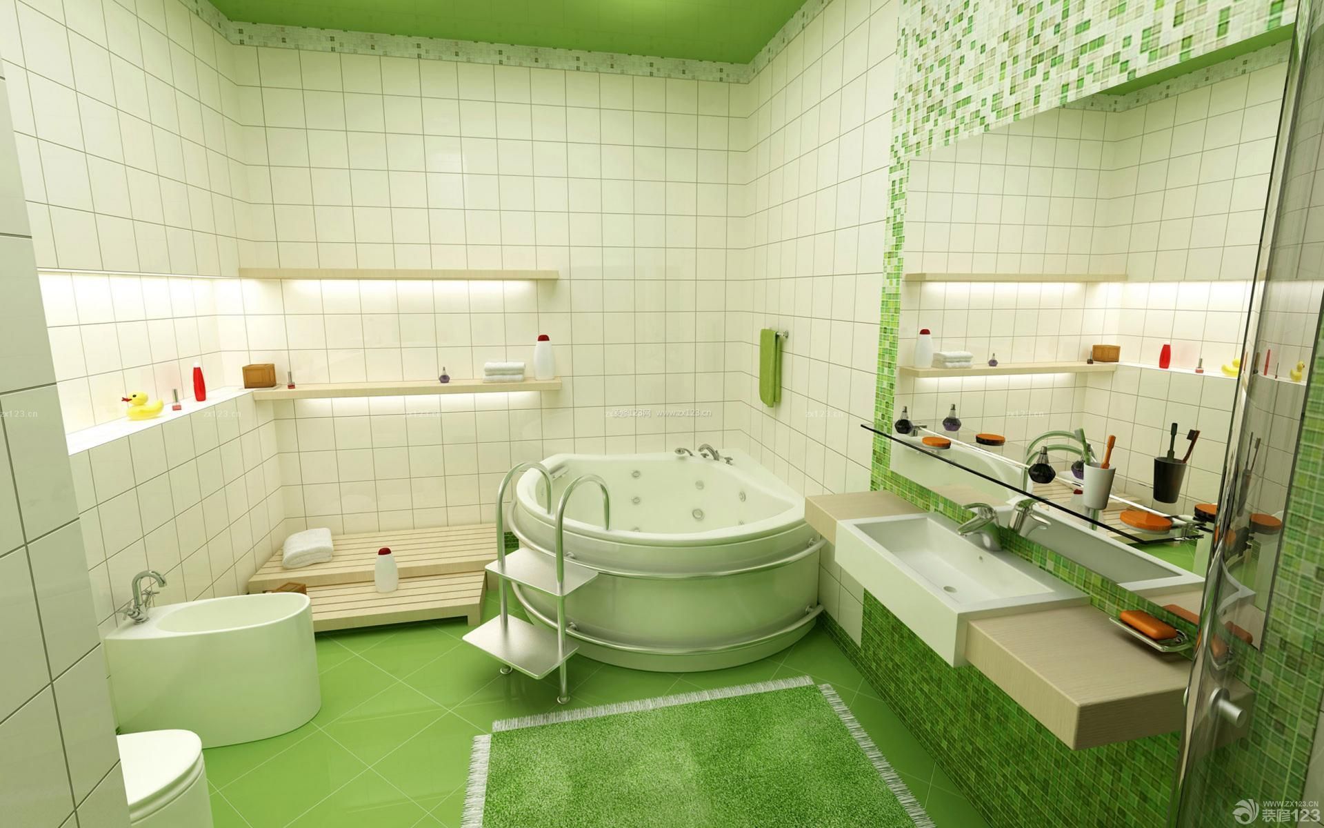 家庭浴室绿色瓷砖设计图