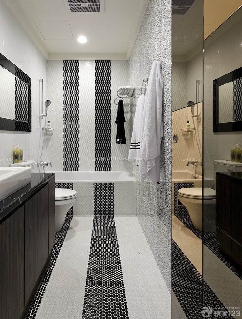 黑白风格70多平米楼房卫生间装修效果图片