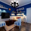 80平米三室一厅小户型深蓝色背景墙装修效果图