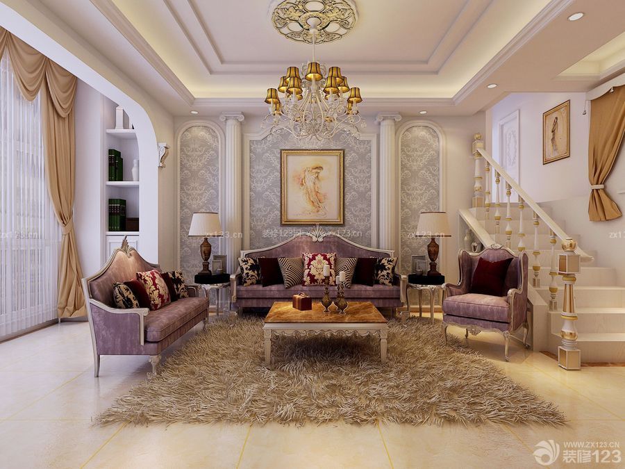 欧式100平方二层别墅组合沙发设计图