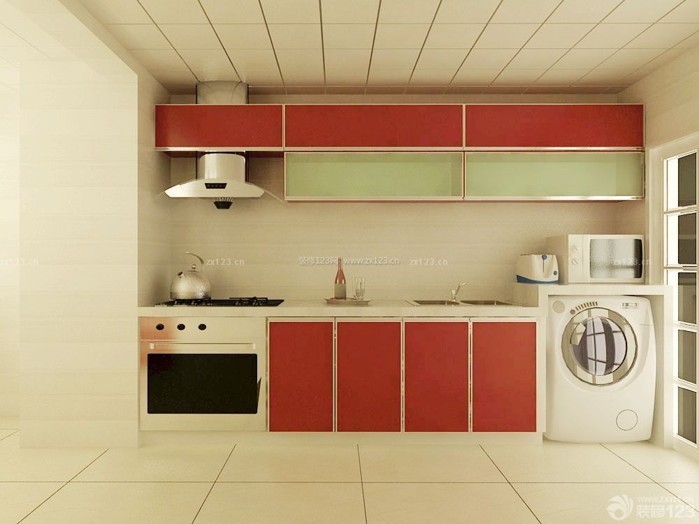 整体厨房红色橱柜设计图片