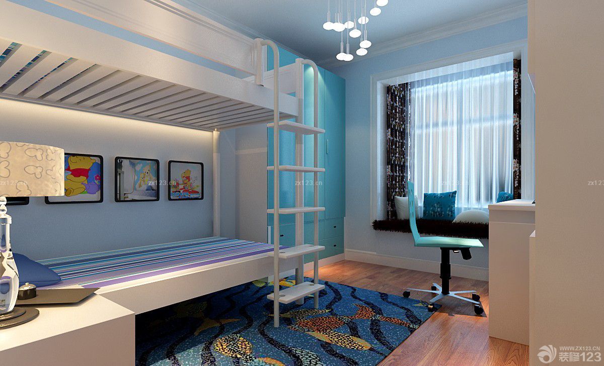 80平米两室一厅儿童房高低床小户型装修效果图