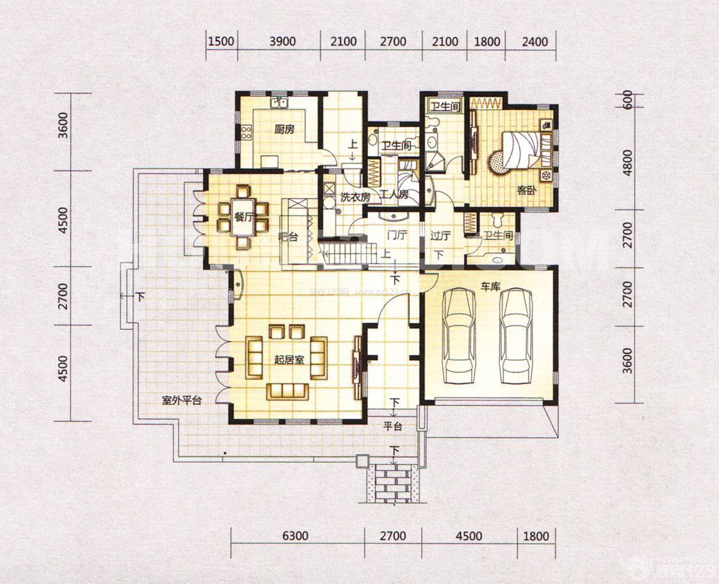 110平米別墅一室兩廳戶型圖