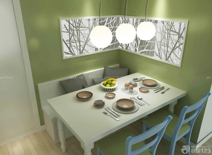 现代100平米餐厅绿色墙面装修效果图片