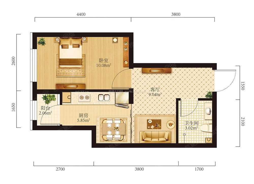 60平米小户型一室一厅设计图平面效果图