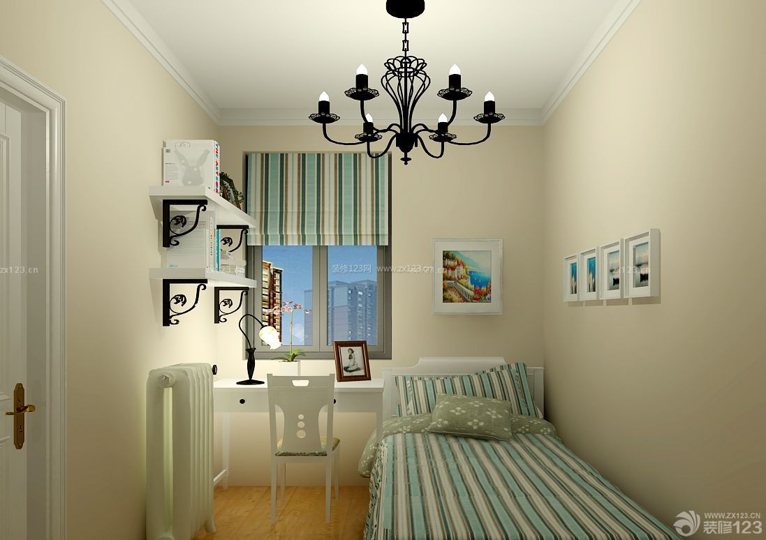 70平米的房子卧室条纹窗帘装修效果图片