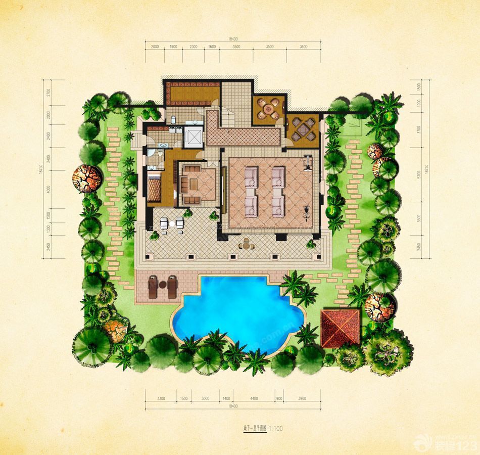 110平米别墅家用游泳池设计户型图