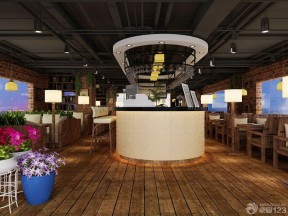 100平米咖啡廳裝修 原木地板裝修效果圖片