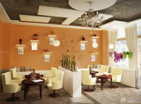 100平米咖啡厅装修 黄色墙面装修效果图片