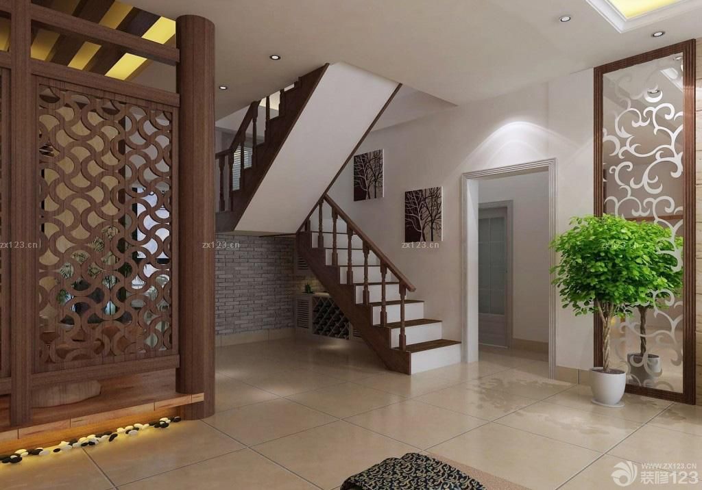 中式家装自建房楼梯设计效果图片