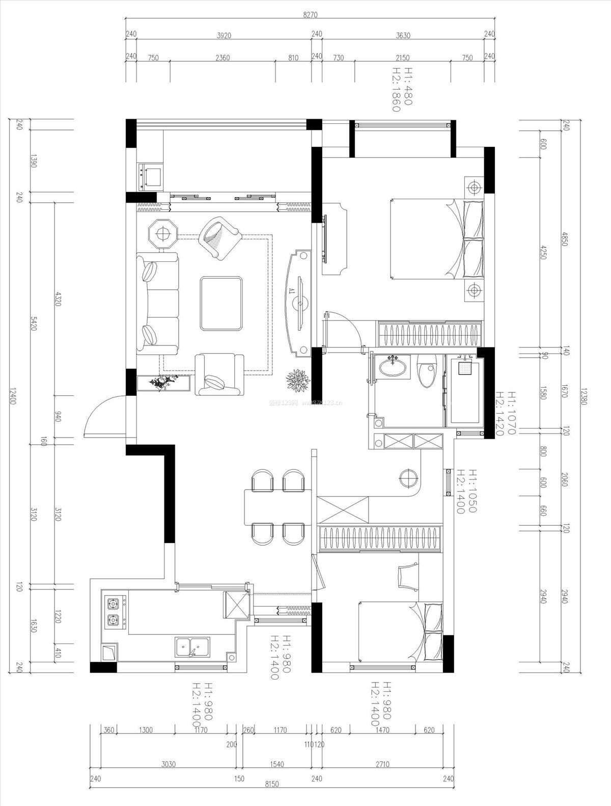 70平米房屋小戶型平面圖片