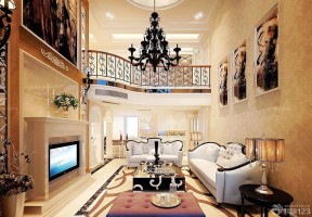 150平方米跃层欧式风格装修图片 客厅沙发摆放装修效果图片