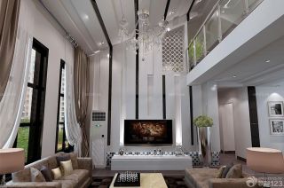 最新150平方米跃层欧式风格客厅窗帘搭配装修效果图片