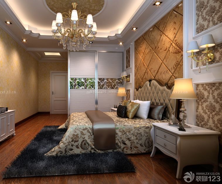 欧式新古典风格卧室床头背景墙设计图