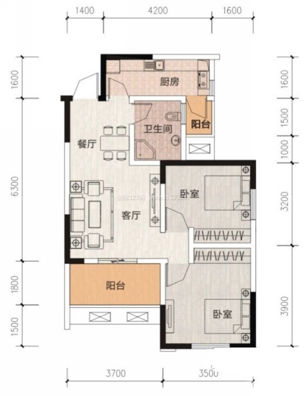 80平米小戶型格局平面圖