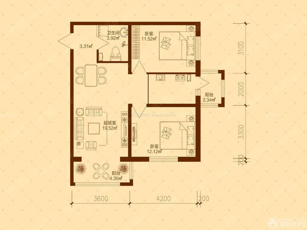 兩室兩廳80平米小戶型平面圖設(shè)計