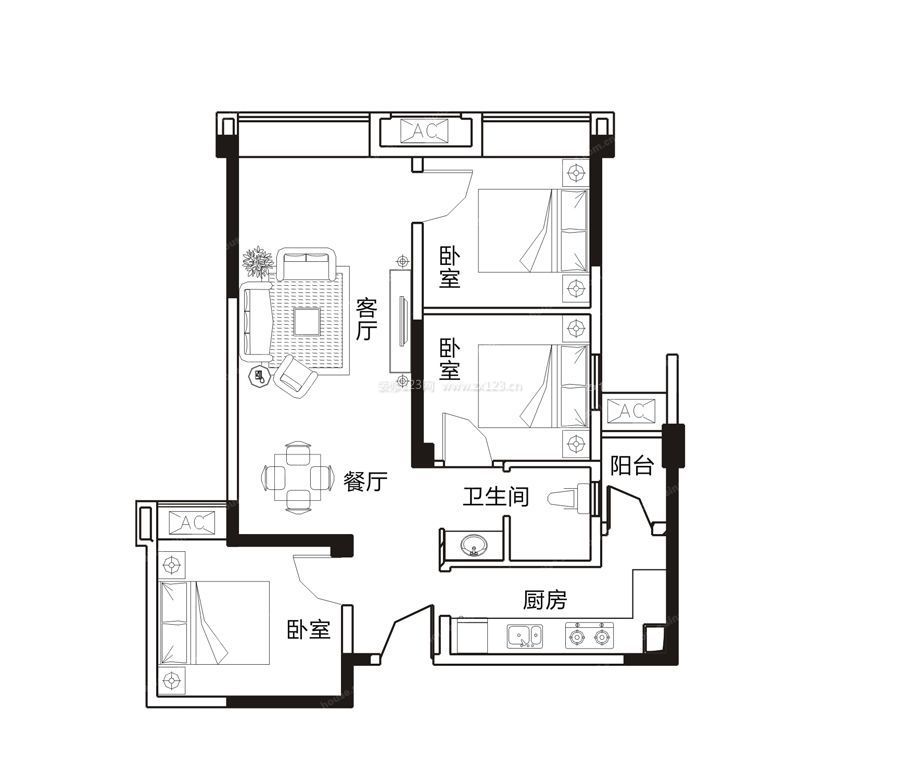 最新100平方三室两厅别墅户型图片