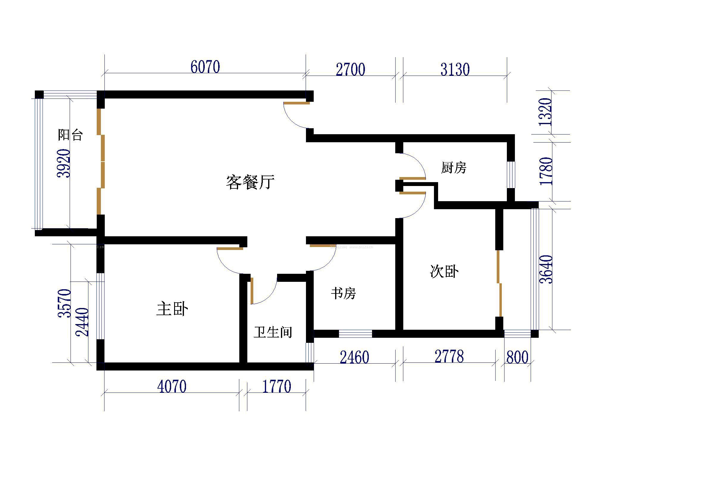 100平米三室两厅一厨一卫户型图_装信通网效果图