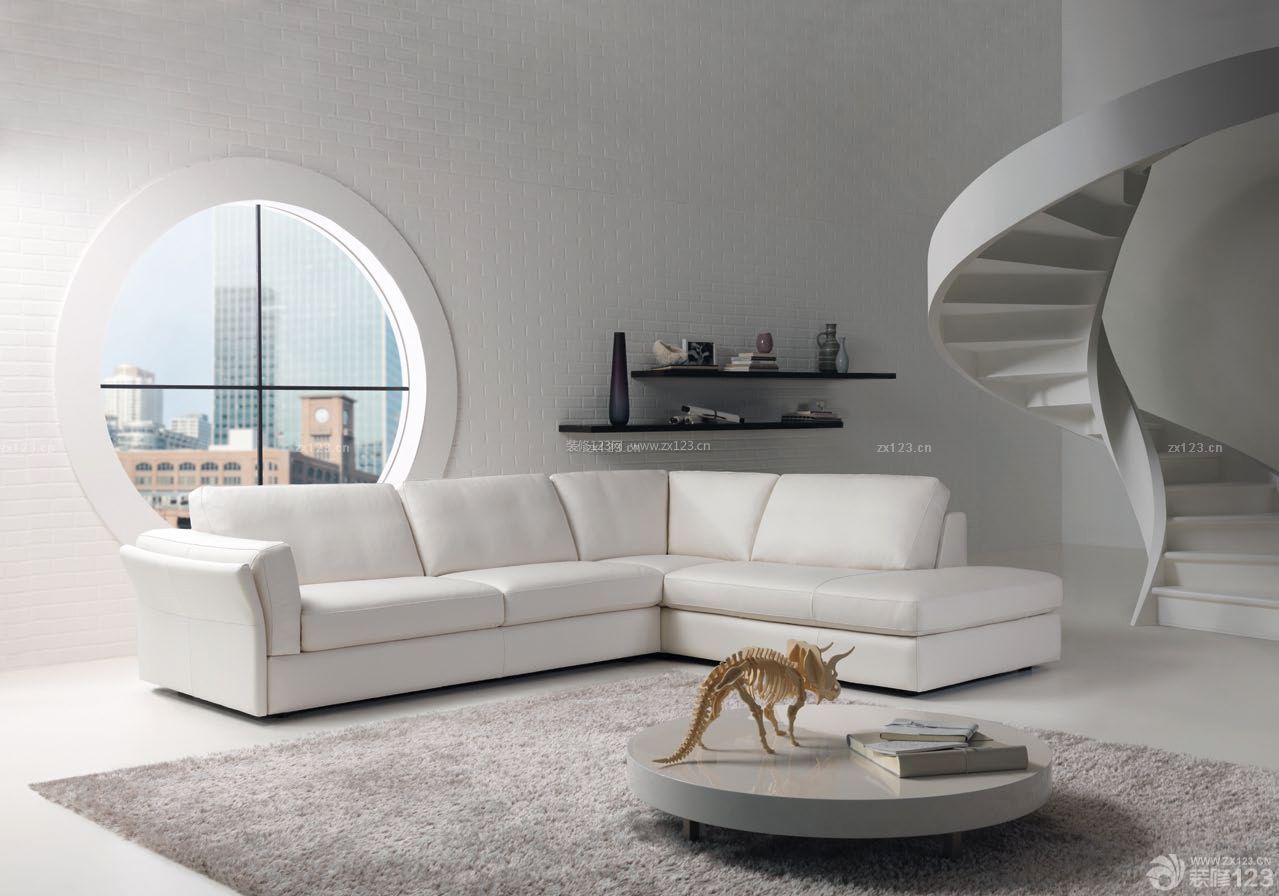 最新现代120平米复式客厅白色装修图
