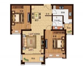 最新100平米兩室兩廳別墅戶型圖片