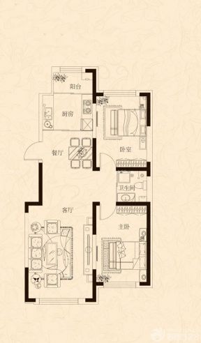 100平方两室两厅一卫别墅户型图