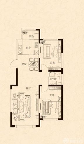 100平方兩室兩廳一衛別墅戶型圖