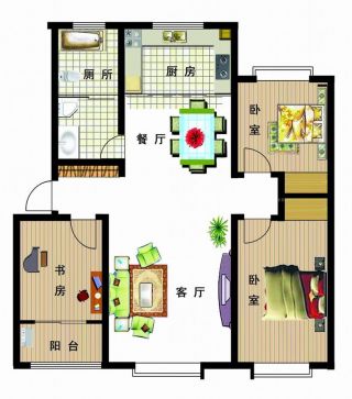 最新100平方两室两厅一卫别墅户型图片