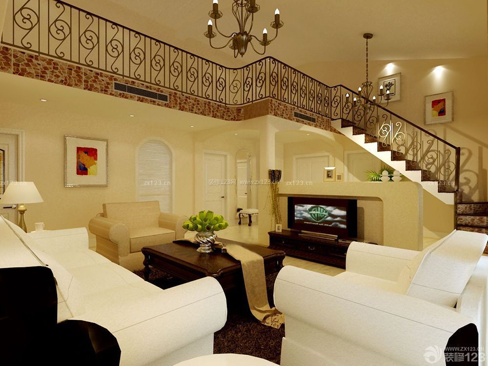 现代简欧风格150平米复式楼客厅装修效果图