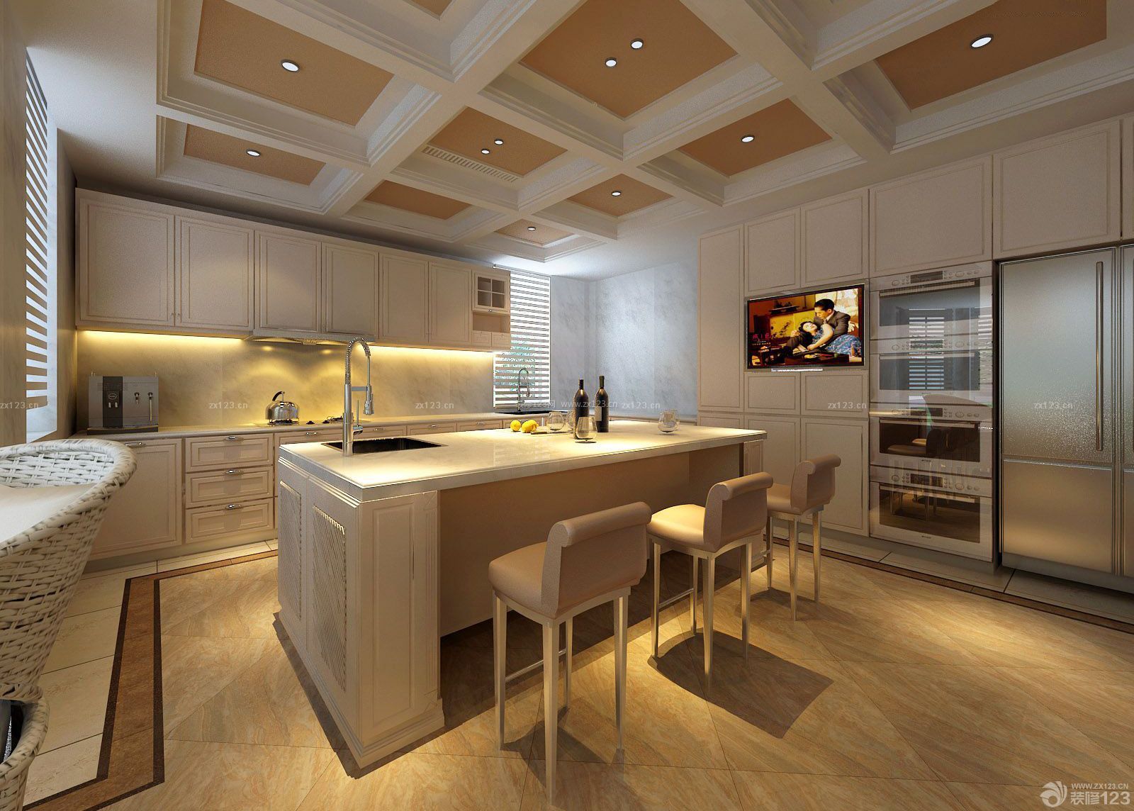 最新北欧风格120平米开放式厨房效果图