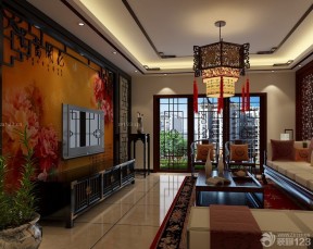 電視背景墻壁紙圖片 中式風格客廳
