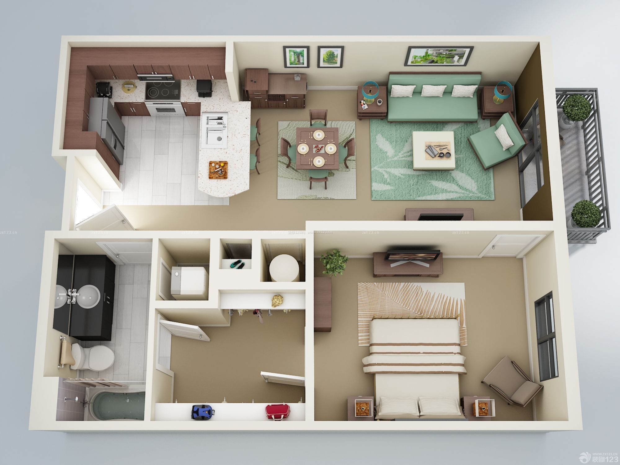 120平米农村别墅单身公寓3d设计户型图