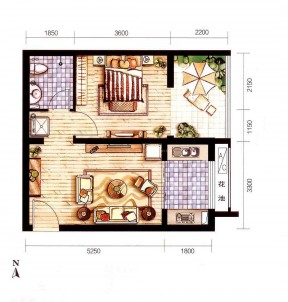 创意一室一厅一卫60平米小户型设计平面图参考