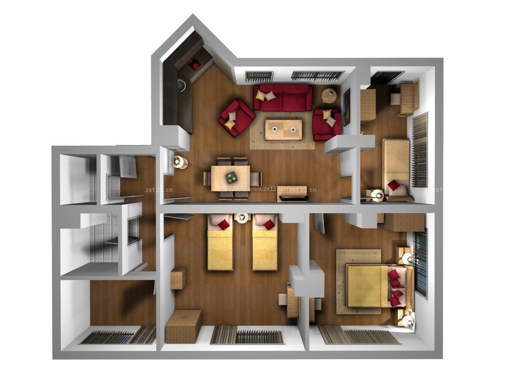 两室一厅装修房屋设计平面图