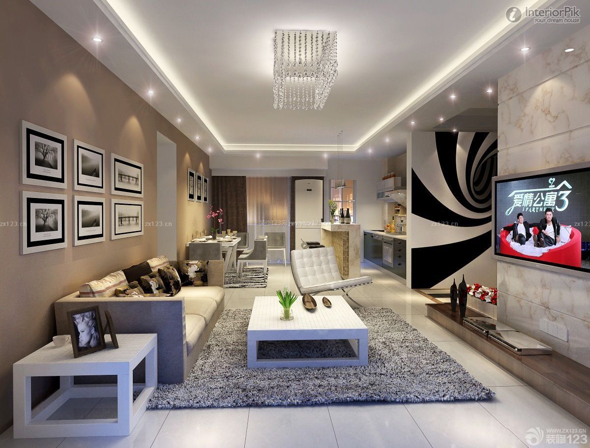 现代风格80平米2室2厅花纹瓷砖电视墙装修效果图