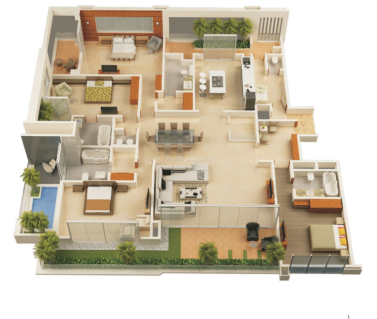 大型私人别墅房屋设计平面图大全_装修123效果图