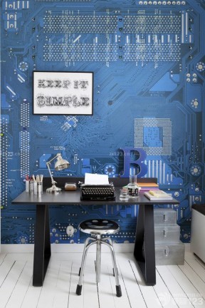 深蓝色墙面装修效果图片 书房设计