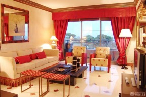 60平米一室一厅装修效果图 红色窗帘装修效果图片