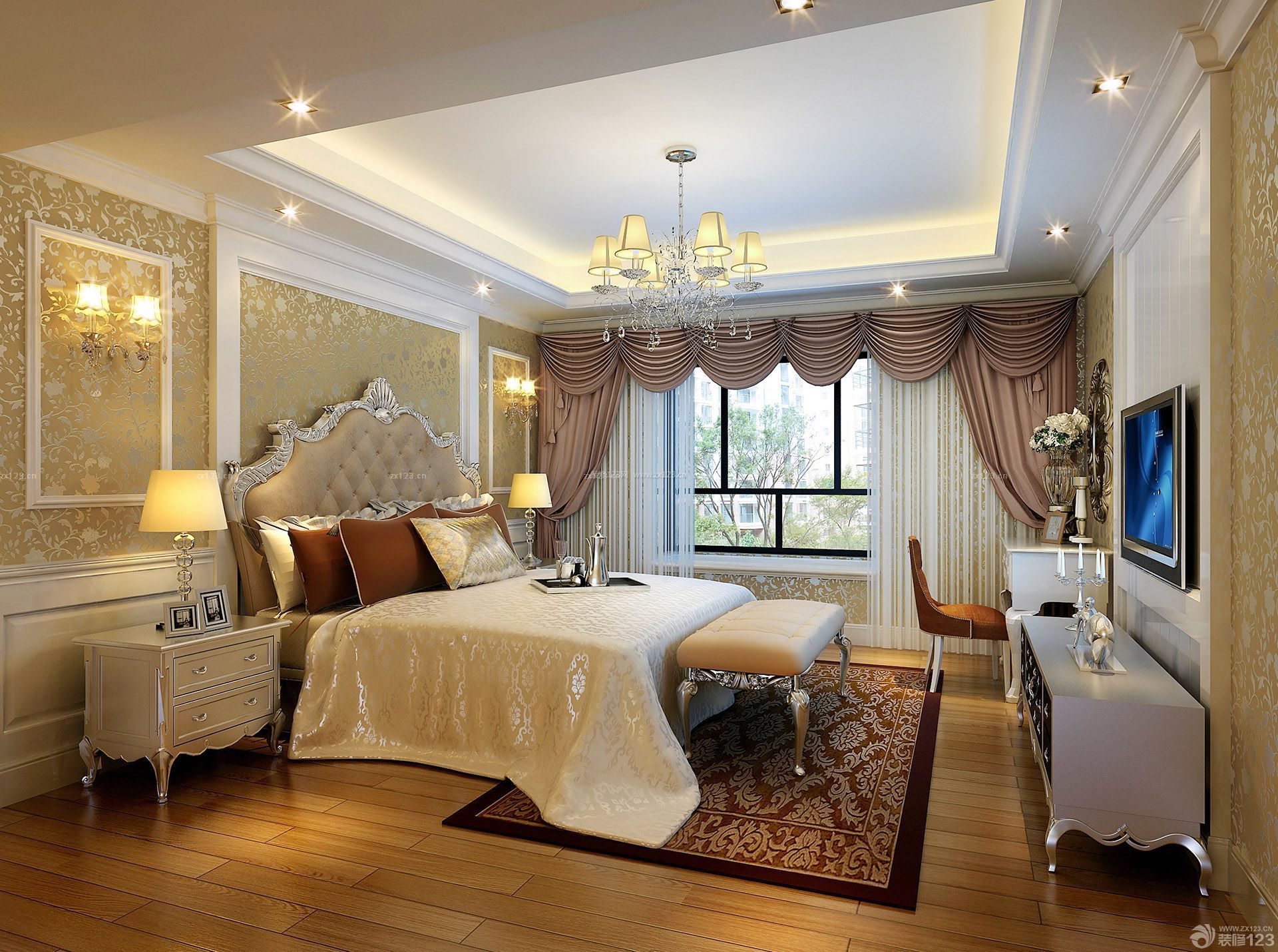 美式风格80平米婚房卧室装修效果图