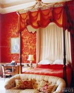 欧式卧室红色背景墙面装修效果图片