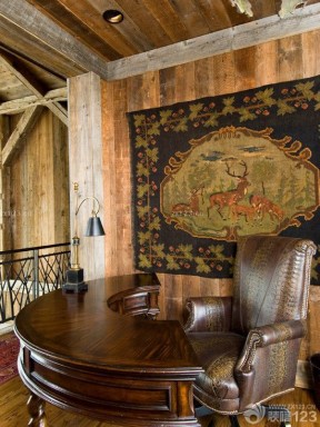 美式古典风格书房挂毯装饰效果图