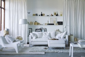 欧式套间120平方客厅装修效果图 白色窗帘装修效果图片