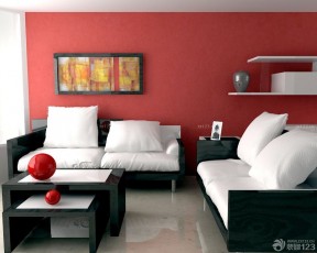 60平米2居室装修 红色墙面装修效果图片