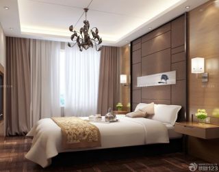 两室一厅卧室纯色窗帘装修效果图片