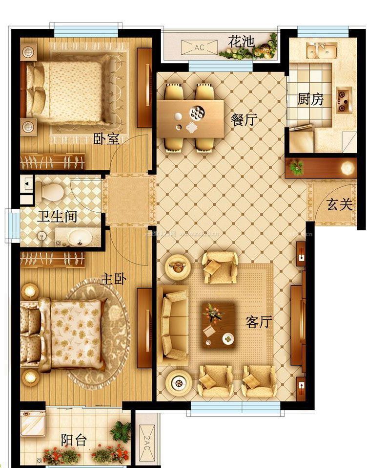 70平房屋兩室一廳戶型設(shè)計(jì)平面圖