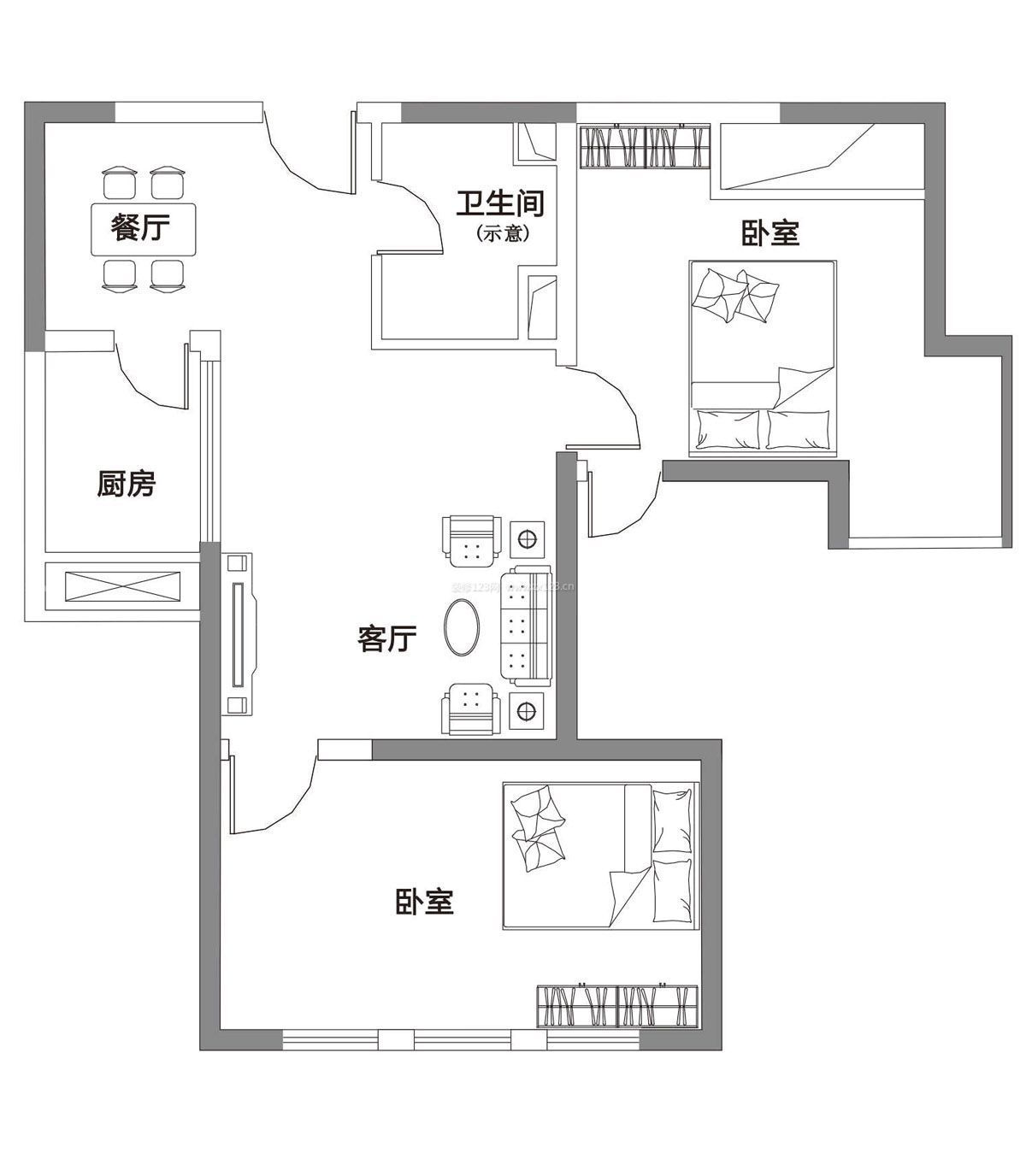 最新70平兩室一廳房子平面戶型圖設(shè)計(jì)欣賞