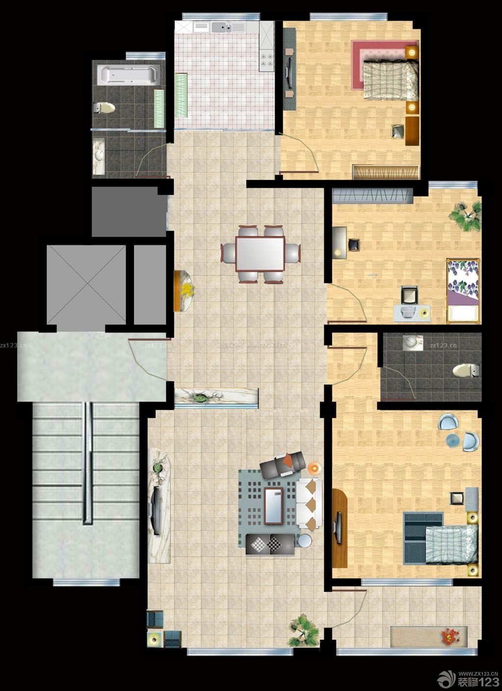 70平两室一厅房子设计平面户型图_装修123效果图