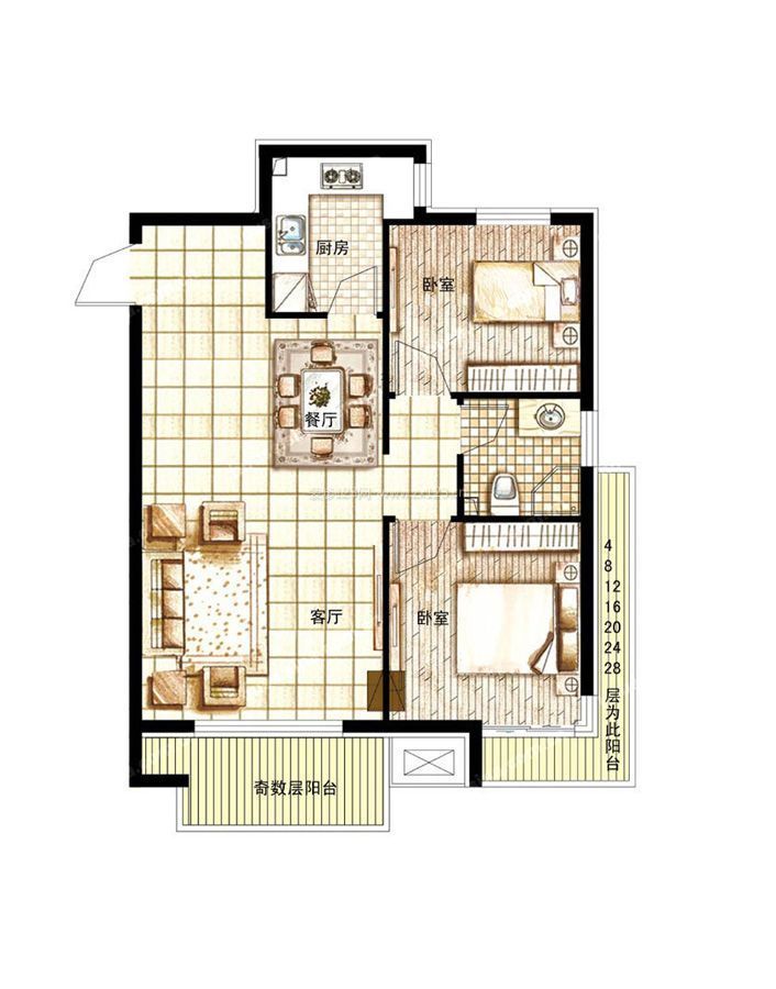 2023最新130平米兩室兩廳別墅戶型圖