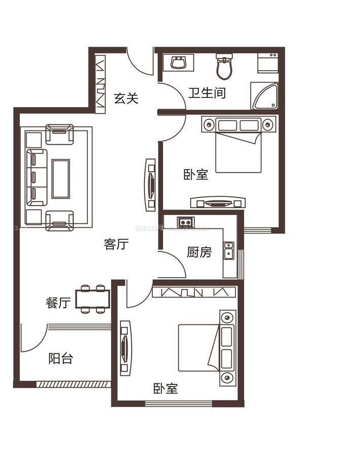 130平米兩室兩廳別墅戶型圖