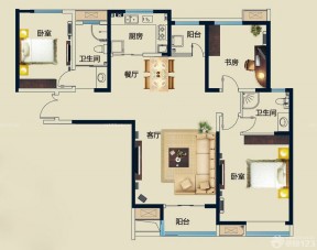 130平米兩室兩廳兩衛(wèi)別墅戶型圖片